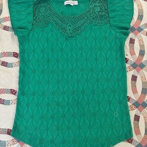 Emerald Green Ruffled Blouse with Embellishments